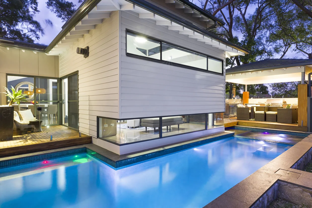 Custom Built Home - Pool Alight At Dusk