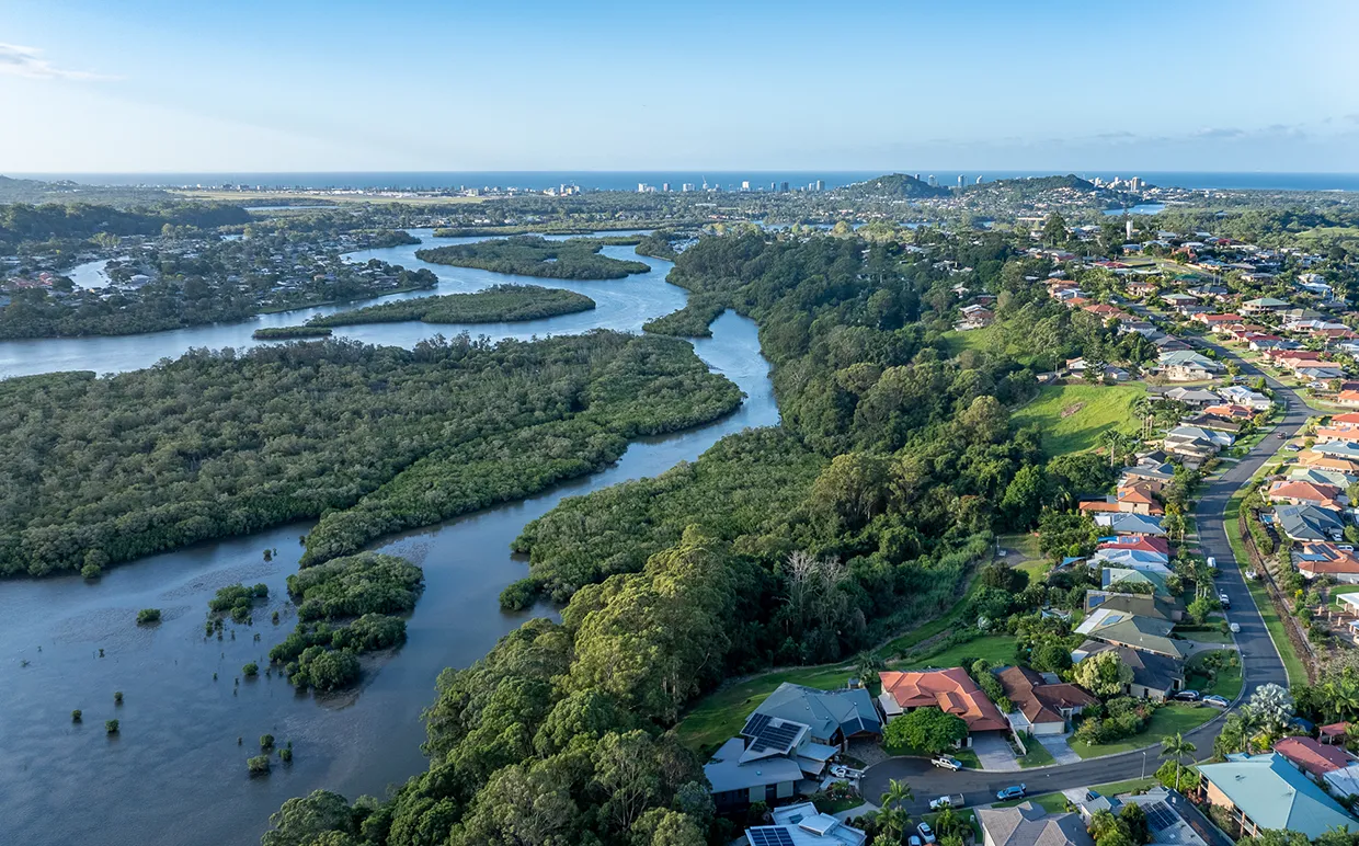 Final Aerial Shot Of Three Storey Custom Build Home In The Northern Rivers District Of Tweed Heads