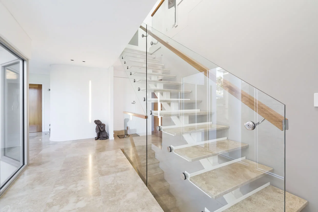 Glass Enclosed Staircase With Bespoke Parquetry Treads