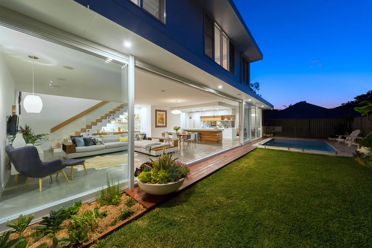 Two-Storey House Rear At Dusk